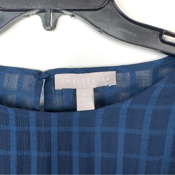 Chelsea28 Sheer Crew Neck Cuffed Long Sleeves Blouse In Blue Size Medium - Picture 2 of 9